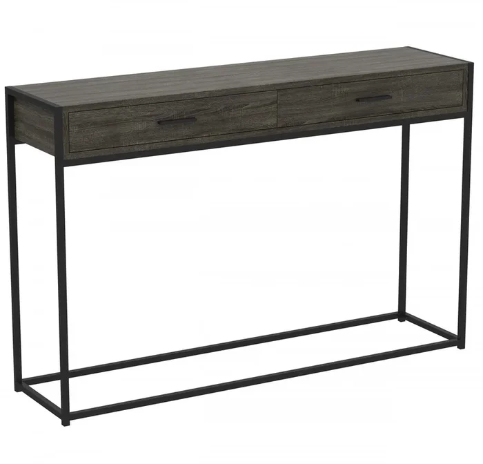 48” Modern Console Table With 2 Drawers – Dark Grey Wood With Black Metal | Console moderne de 48 po avec 2 tiroirs – bois gris foncé avec métal noir