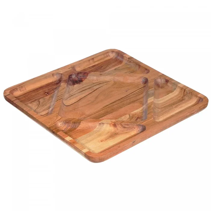 5 Section Wooden Square Serving Tray Dinnerware|Plateau de service carré en bois à 5 compartiments