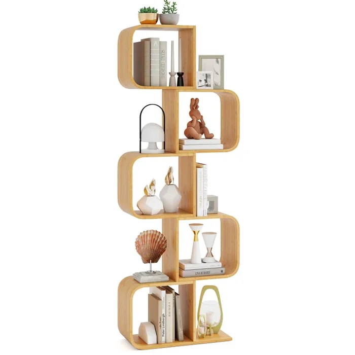 5-Tier S-Shaped Bookcase with 5 Open Cubes for Living Room