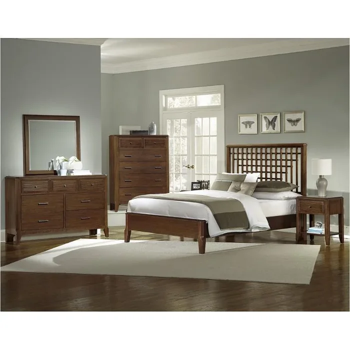 500-669 Vaughan Bassett Furniture Trends – Cherry And Walnut King Lattice Low Profile Bed – Cherry And Walnut