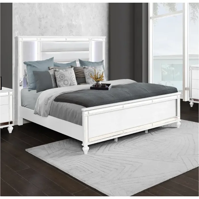 52649f-hb Bella Furniture Calipso – White Full Headboard Velvet Paddingw/led – White