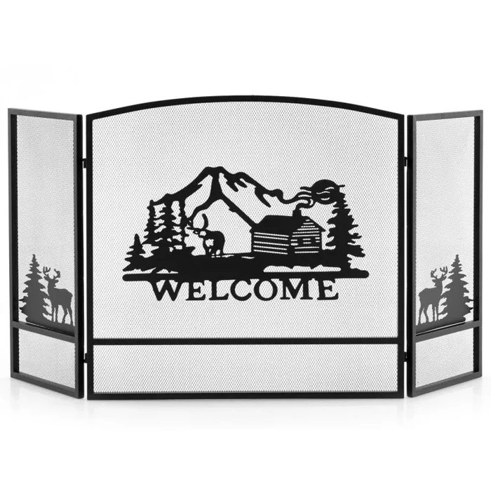 55 x 29.5 Inch Fireplace Screen with Natural Scenery and Moose Pattern