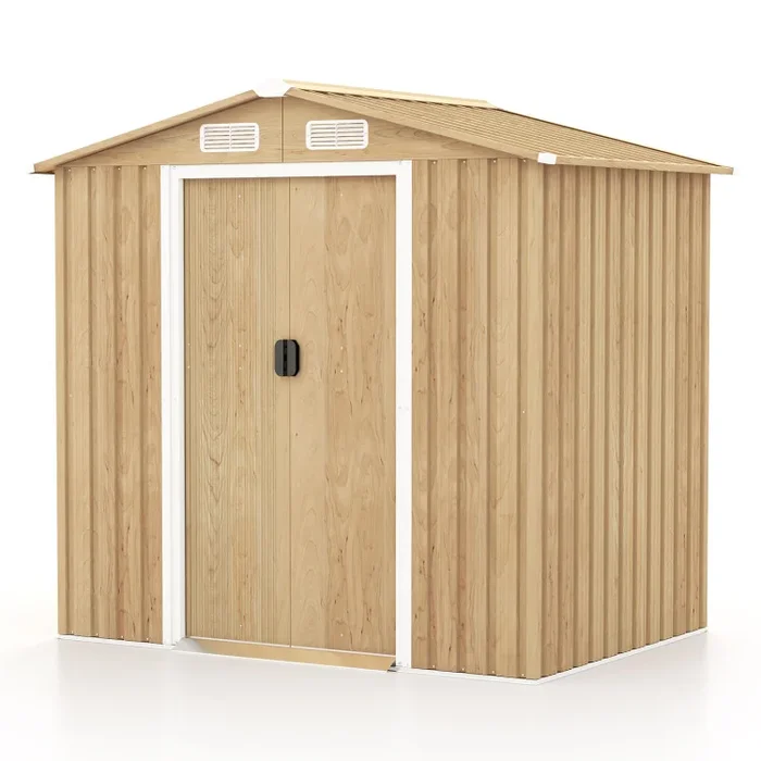 6 x 4 Feet Galvanized Steel Storage Shed with Lockable Sliding Doors