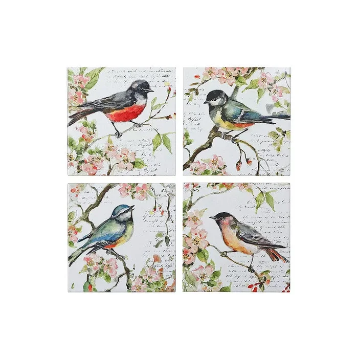 8″ Square Ceramic Trivet Spring Bird – Set of 4 Coaster|Sous-verre carré de 8 po en céramique avec oiseau printanier – ensemble de 4 sous-verre