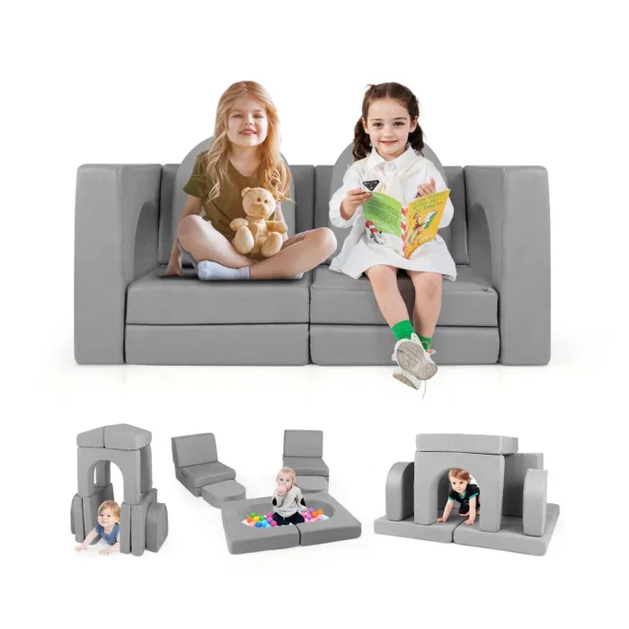 8-Piece Modular Kids Play Couch with Comfy Suede Fabric