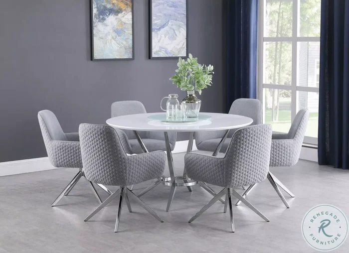 Abby White And Chrome Dining Room Set