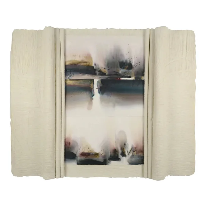 Abstract Scroll, Large Scale Mixed Media Watercolor Assemblage W Handmade Paper by Madeline De Joly