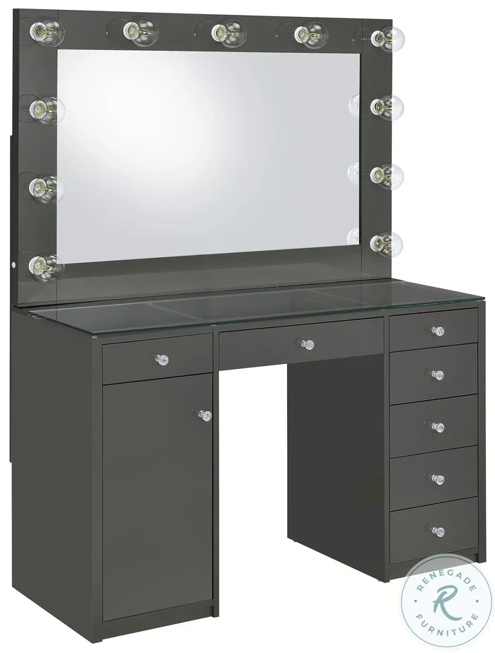 Acena Gray High Gloss 7 Drawer Vanity Table with Mirror