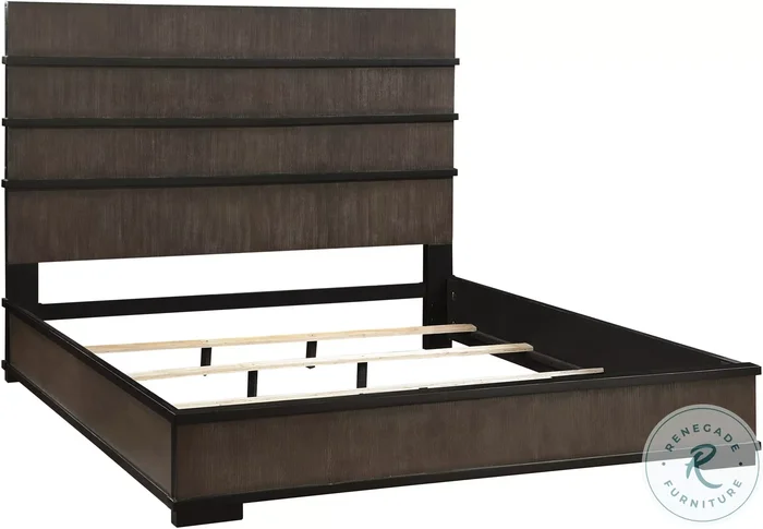 Acworth Brownish Gray And Black King Panel Bed with LED Lighting