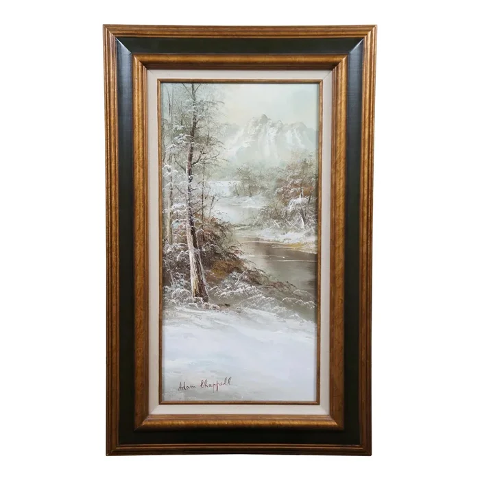 Adam Chappell Winter Forest Mountain River Landscape Oil Painting 32″