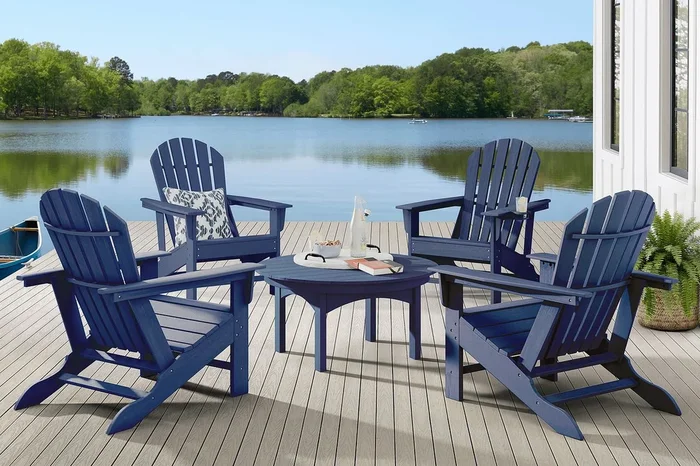 Addy Navy 5 Pc Round Outdoor Chat Seating Set