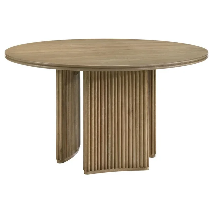 Adina – 53″ Round Wood Dining Table – Distressed Light Brown