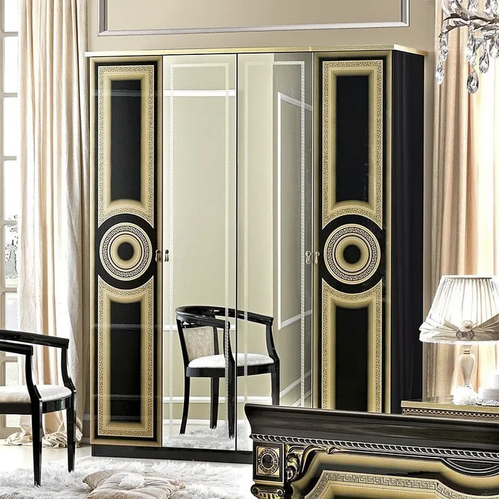 Aida 4 Door Wardrobe (Black and Gold)