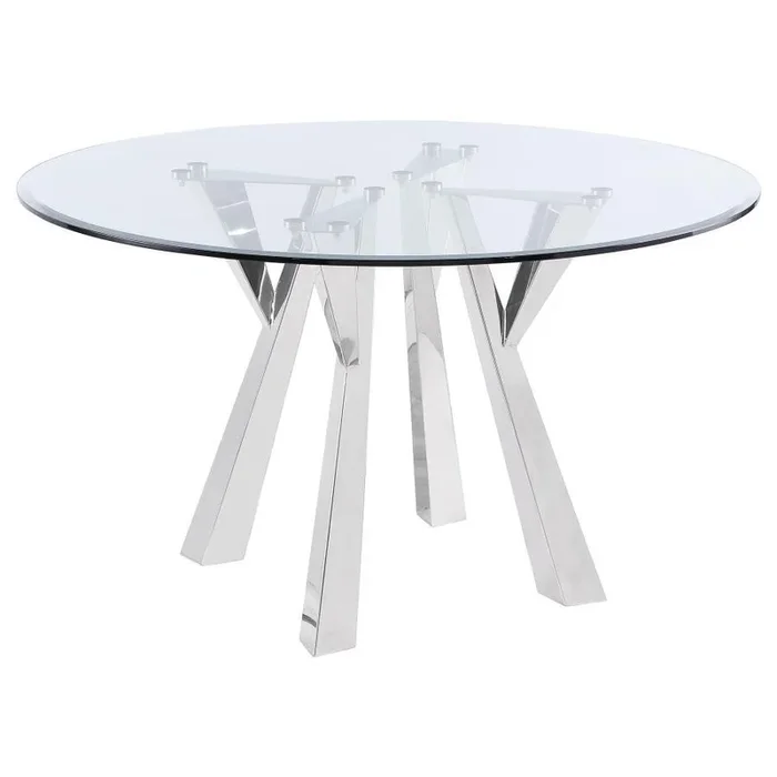 Alaia – Round Clear Glass Top Dining Table – Chrome