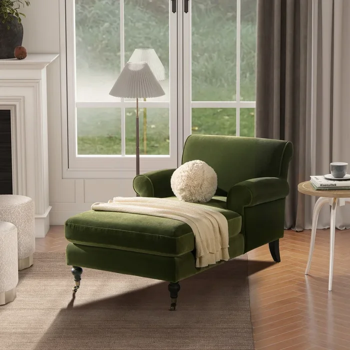 Alana Lawson – Chaise Lounge Chair – Olive Green