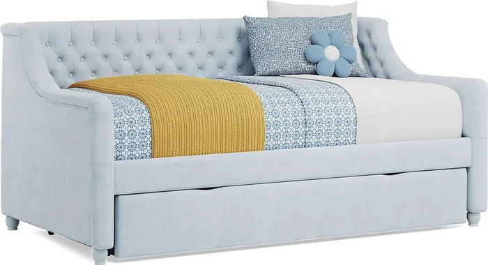 Alena Light Blue Twin Daybed with Twin Storage Trundle