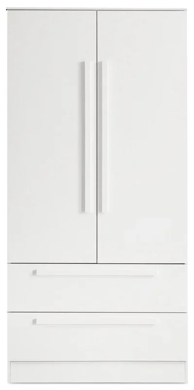 Alex Bedroom 2-Drawer Chest with Storage Cabinet, 33″W x 68.5″H – White | Commode verticale Alex de 33 po (L) x 68,5 po (H) à 2 tiroirs avec armoire de rangement pour la chambre à coucher – blanche