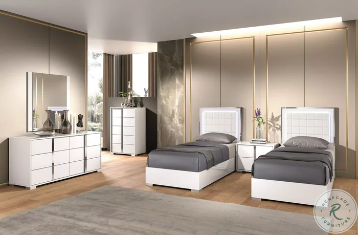 Alice White Youth Upholstered Platform Bedroom Set with LED Light