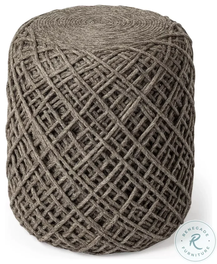 Allium Dark Brown Handwoven Wool Cylindrical Pouf