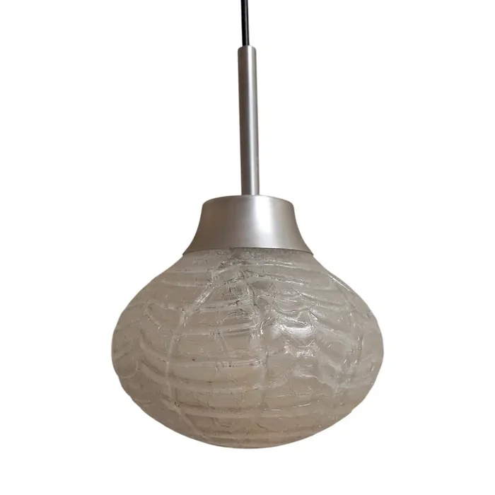 Aluminum Ceiling Lamp with Ice Glass Shade from Doria Leuchten, 1970s