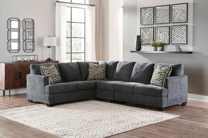 Ambrielle Gunmetal 3-Piece Left Sofa Sectional