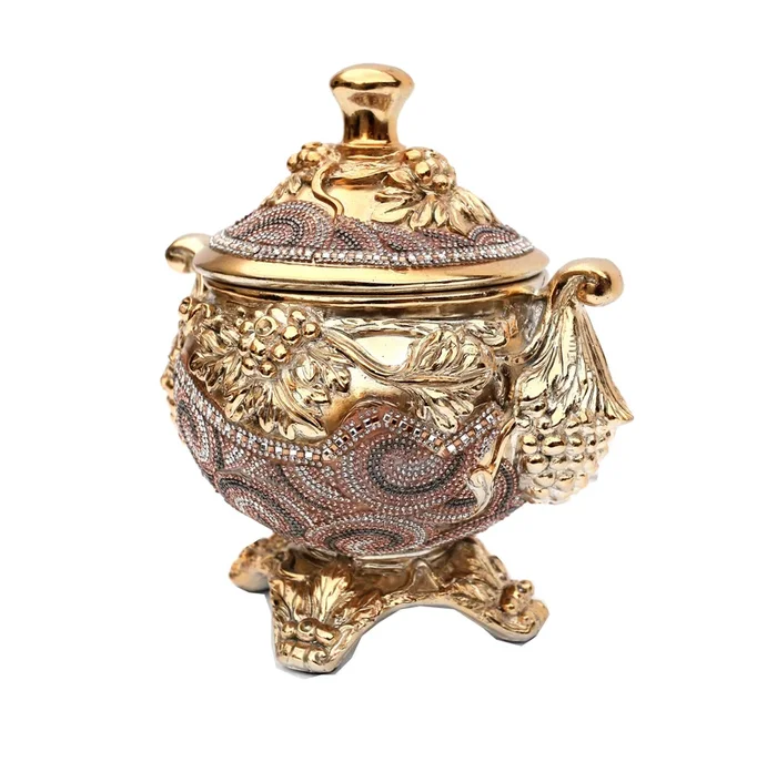 Ambrose Chrome Plated Crystal Embellished Lidded Ceramic Bowl (9 In. x 7 In. x 9.5 In.)