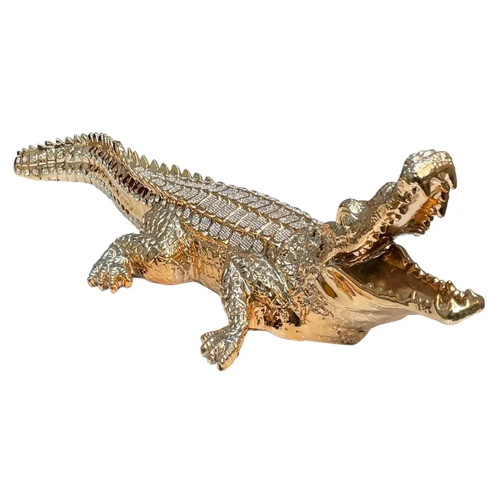 Ambrose Diamond Encrusted Gold Plated Crocodile (25L x 9W x 7.5H)