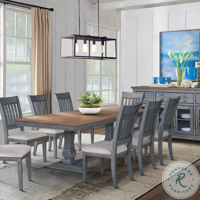 Americana Corduroy Blue And Brown Extendable Dining Room Set