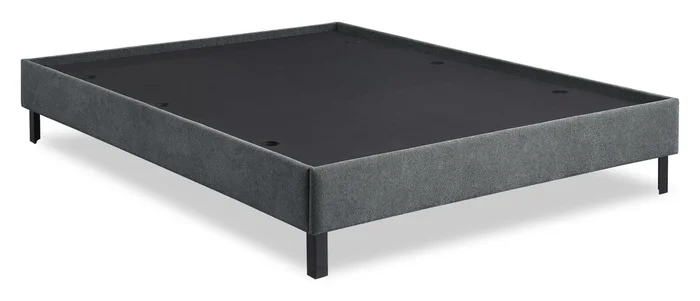 Amos Upholstered Platform Bed Base in Charcoal Fabric – Queen Size | Base de lit plateforme Amos rembourrée en tissu anthracite – format grand lit