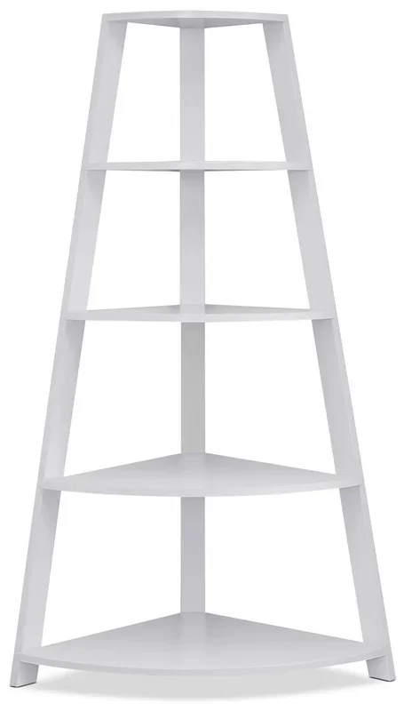 Ana 24″ Corner Bookcase with 4 Open Shelves – White|Bibliothèque en coin Ana de 24 po avec 4 tablettes ouvertes – blanche