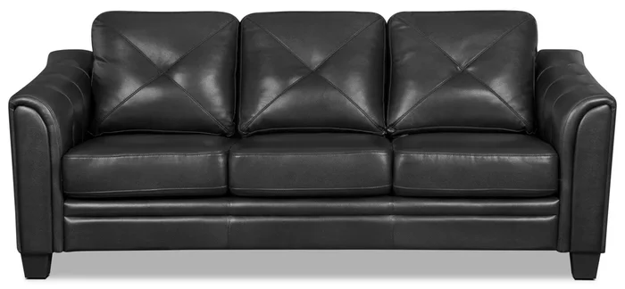 Andi 84″ Leather-Look Fabric Sofa with Button Tufting – Black | Sofa Andi de 84 po en tissu d’apparence cuir avec capitonnage – noir