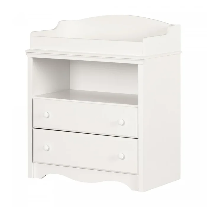 Angel Changing Table With Drawers And Open Storage – Pure White | Angel Table A Langer Avec Tiroirs Et Rangement Ouvert – Blanc Solide