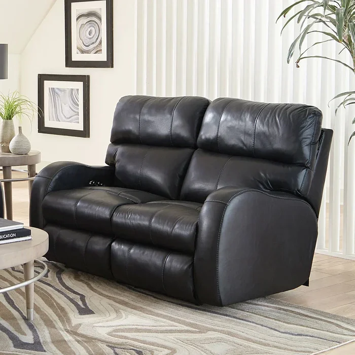 Angelo Power Lay Flat Reclining Loveseat w/ Power Headrests (Black)