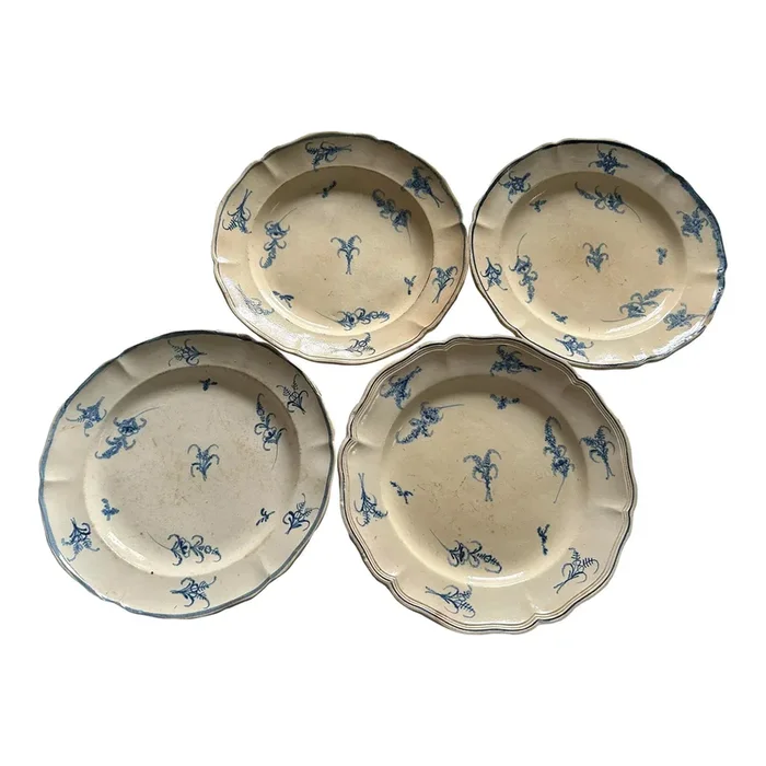 Antique 18th Century Hand Painted Chantilly Plates- Set of 4