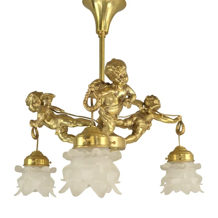 Antique Chandelier with 3 Putti, France, 1910s