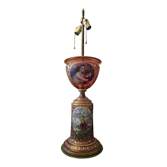 Antique Moser Bohemian Glass Centerpiece Lamp