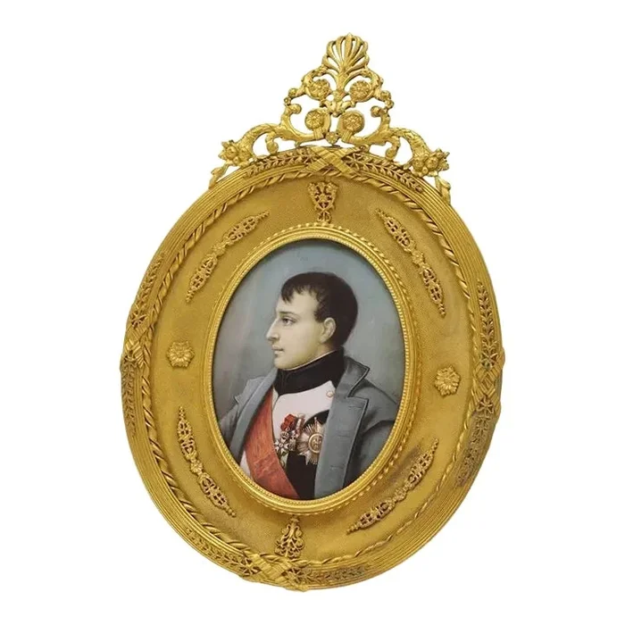 Antique Napoleon Miniature Portrait Painting Gilt Bronze Frame Signed Latour