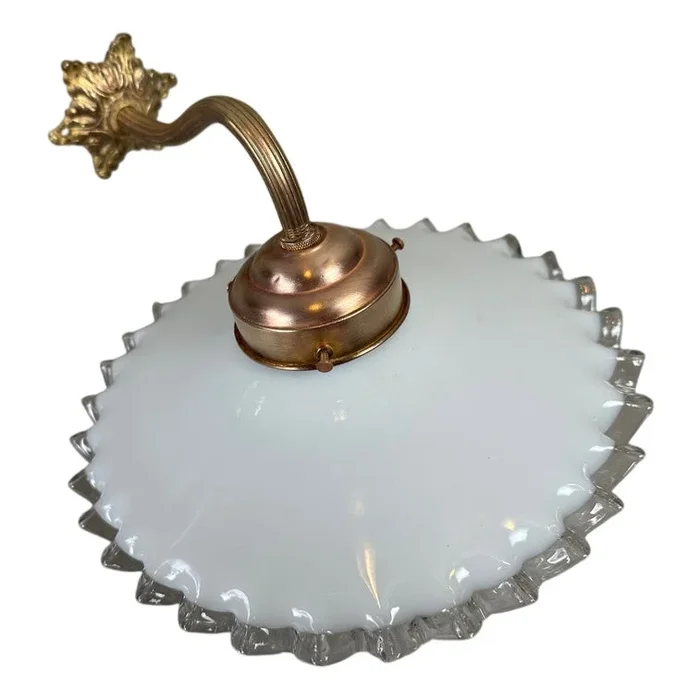 Antique Opaline and Brass Wall Lamp
