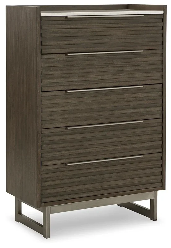 Arkenton – Five Drawer Chest – Grayish Brown / White