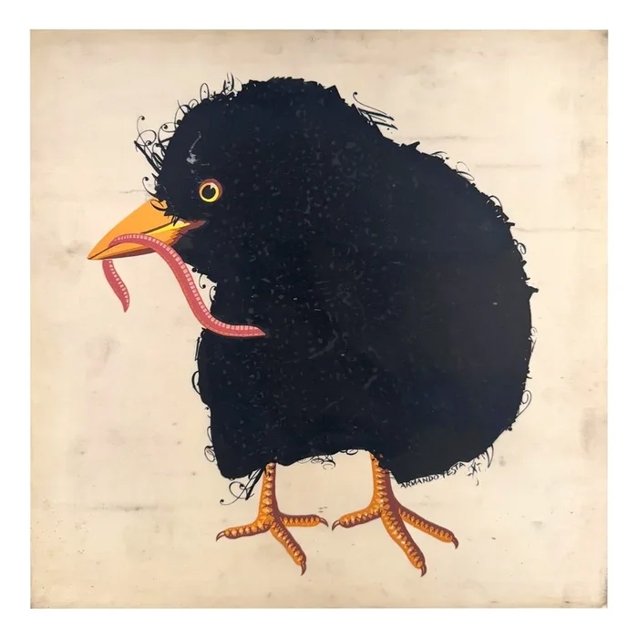 Armando Testa, Blackbird with Worm, 8-Color Silkscreen, 1969