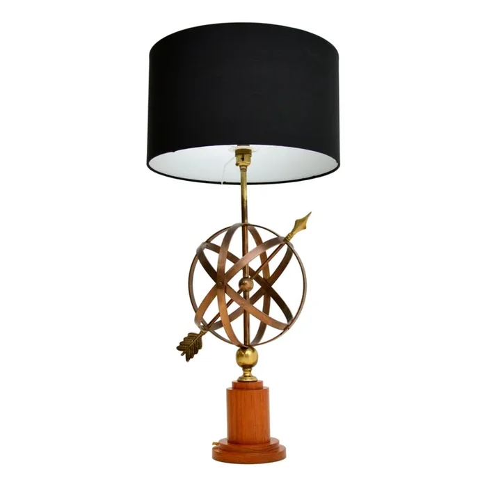 Armillary Sphere Table Lamp in Brass and Teak, 1950s
