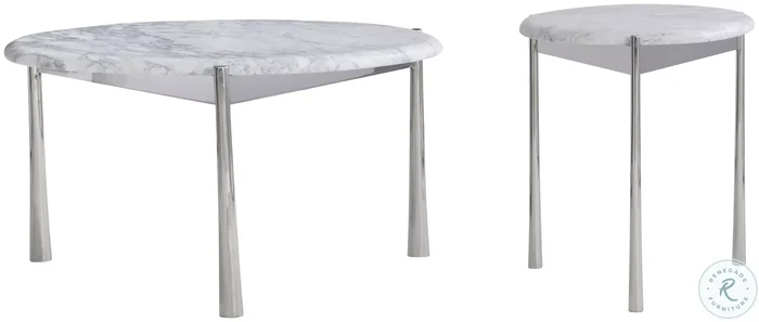 Arris Polished Stainless Steel and Arabescato Small Occasional Table Set