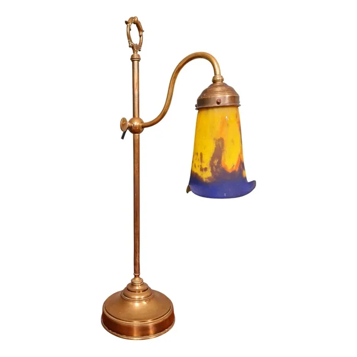 Art Deco Desk Lamp in Brass & Glass by the Muller Brothers, 1920s from Muller Frères