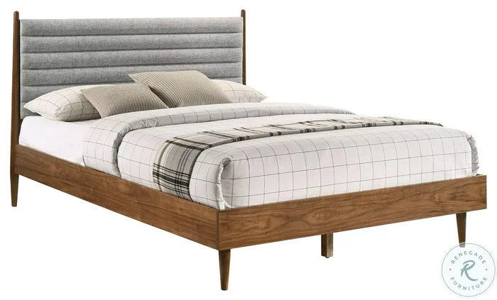 Artemio Walnut And Gray Queen Upholstered Platform Bed