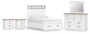 Ashbryn King Panel Bed, Dresser, Mirror and 2 Nightstands