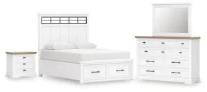 Ashbryn King Panel Storage Bed, Dresser, Mirror and Nightstand