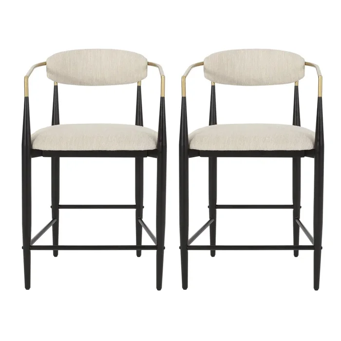 Aubrey Counter Stool Set Of 2 With Open Back,fabric Upholstery, Metal Frame – Beige | Ensemble De 2 Tabourets De Comptoir Aubrey Avec Dossier Ouvert, Revêtement En Tissu, Structure En Métal – Beige