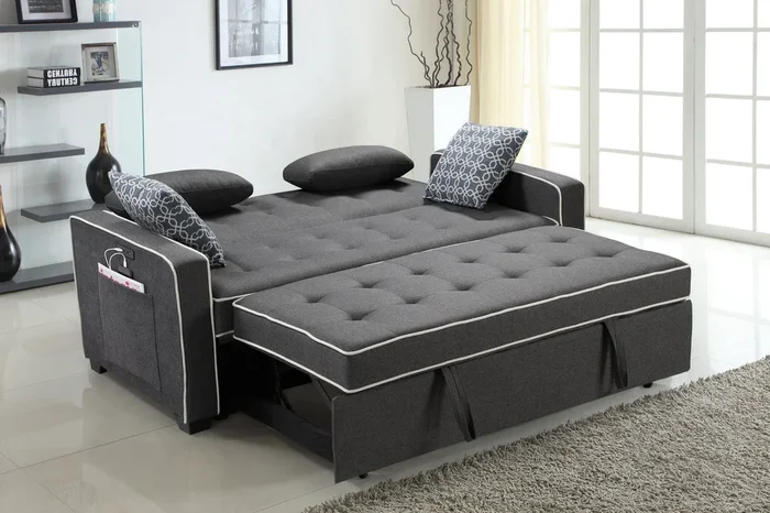 Austin – Modern Sleeper Sofa With 2 USB Charging Ports And 4 Accent Pillows – Gray