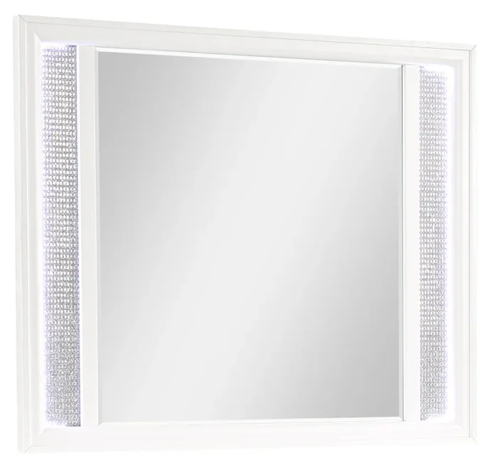 Ava Bedroom Dresser Mirror with LED Light, Glam – White | Miroir de commode de chambre à coucher somptueux Ava avec éclairage à DEL – blanc