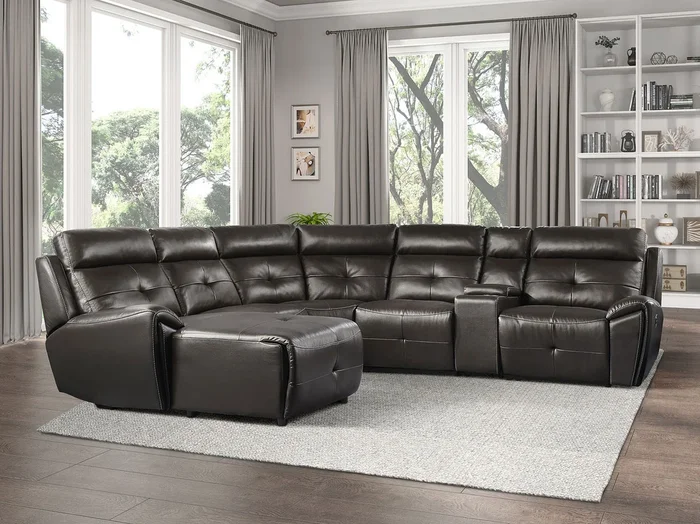 Avenue 6-Piece Reclining Sectional w/ Left Chaise (Dark Brown)